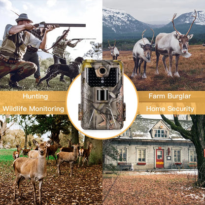 36MP 2.7K Trail Camera Wireless Night Vision Photo Trap 940nm Low Glow Infrared Hunting Cam HC900A for Wildlife Surveillance