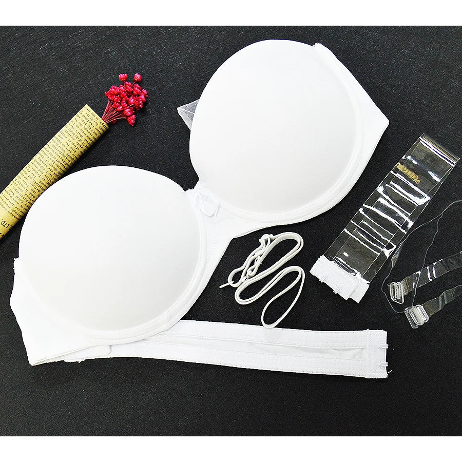 New Sexy Lingerie Push Up Bra Big Size 1/2 Cup Strapless Halter  Women Silicone Padded Wedding A B C D E F 70 75 80 85 90 95