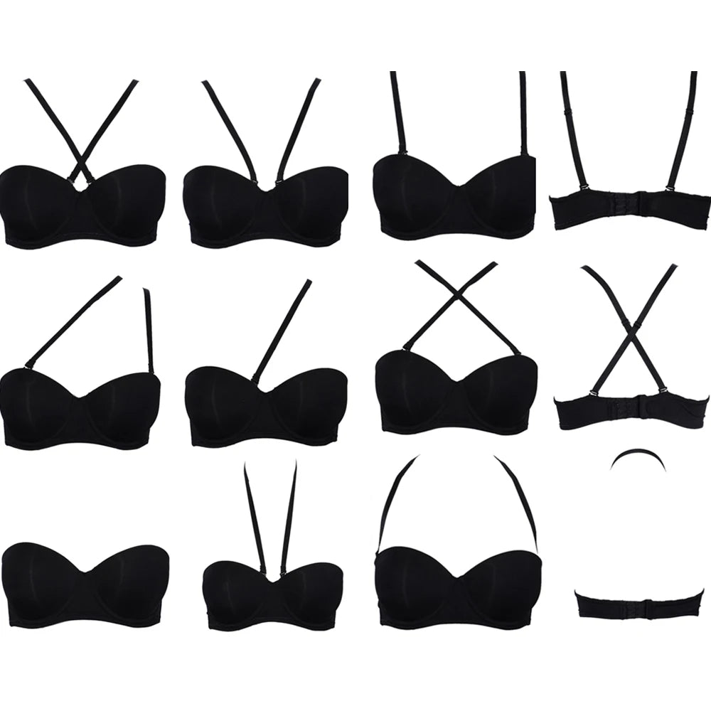 Hot Sexy Women Wedding Multiway Bralette Add 2 Cup Supper Padded Push Up Bra Strapless Bra Underwear Size 32 34 36 38 40 A B C D