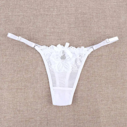 Women Lace Panties Thongs Pearl Pendant Lace Embroidery G-String T-Back Briefs Underwear Adjustable Ladies Panties Sexy Lingerie