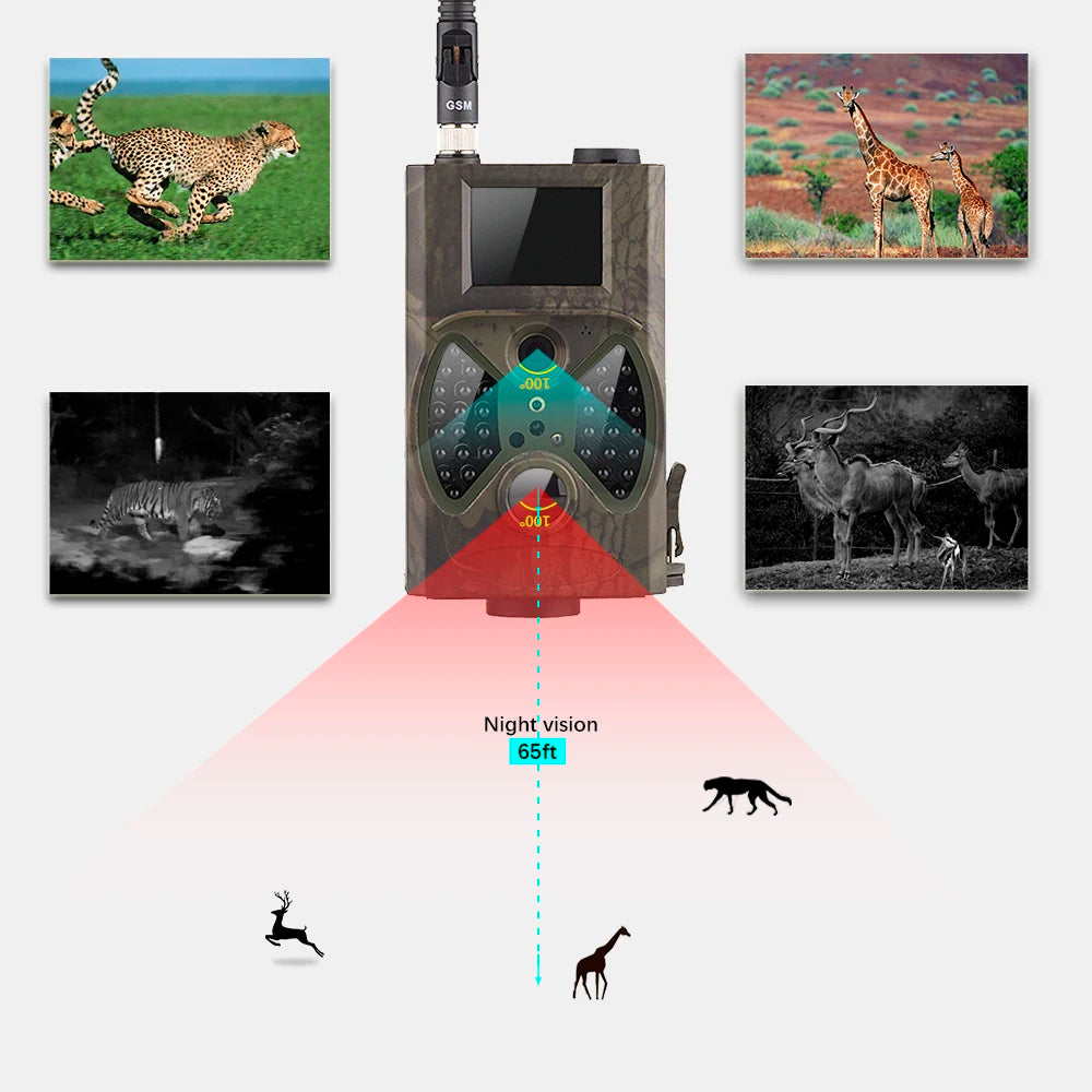 2G GSM MMS SMTP Hunting Trail Camera Cellular Mobile 16MP 1080P Photo Traps Wild Camera HC300M Wireless Wildlife Surveillance