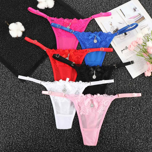 Spetstrosa G-string med broderi