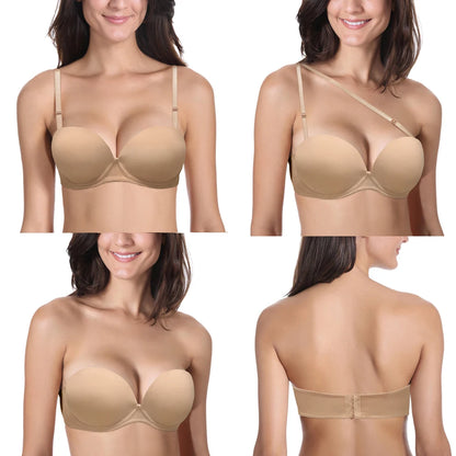 Hot Sexy Women Wedding Multiway Bralette Add 2 Cup Supper Padded Push Up Bra Strapless Bra Underwear Size 32 34 36 38 40 A B C D