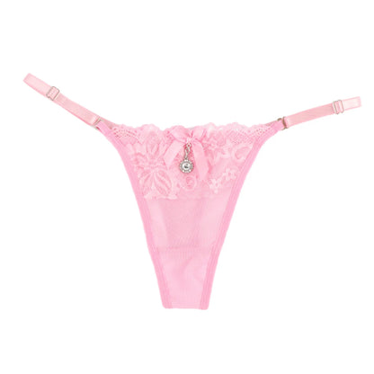 Women Lace Panties Thongs Pearl Pendant Lace Embroidery G-String T-Back Briefs Underwear Adjustable Ladies Panties Sexy Lingerie