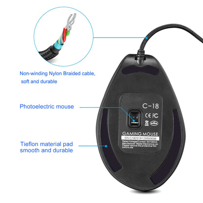 ZELOTES C18 Wired Mouse Vertical Ergonomic Mouse RGB Joysticks Programmable Laser Gaming Mice 10000 DPI For PC Computer Gamer