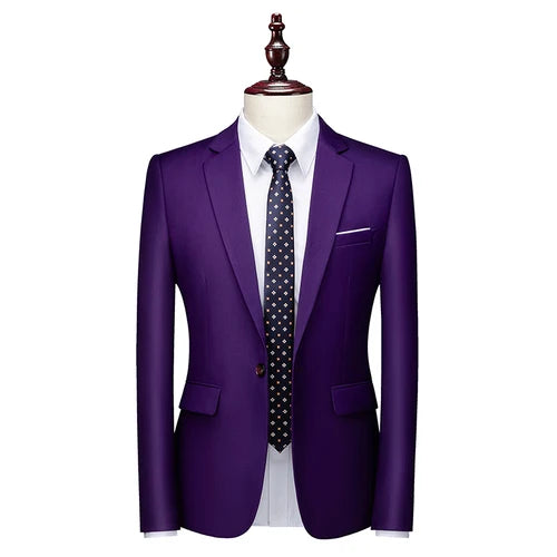 Kavaj Herr Slim Fit – Enfärgad V-ringad Blazer för Bröllop & Fest, Vår & Höst