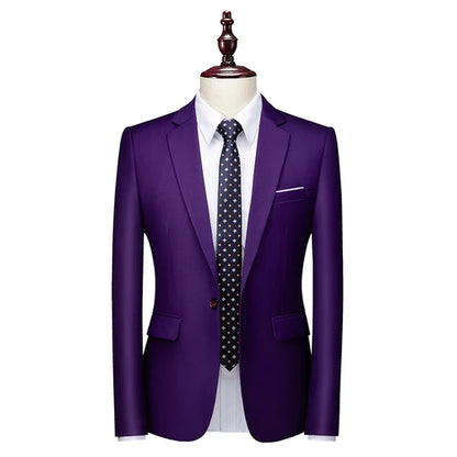 Kavaj Herr Slim Fit – Enfärgad V-ringad Blazer för Bröllop & Fest, Vår & Höst