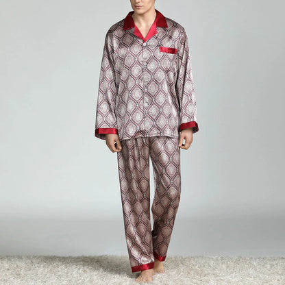 Pyjamasset herr med satinkänsla – långärmat med krage, G21090841, L–3XL