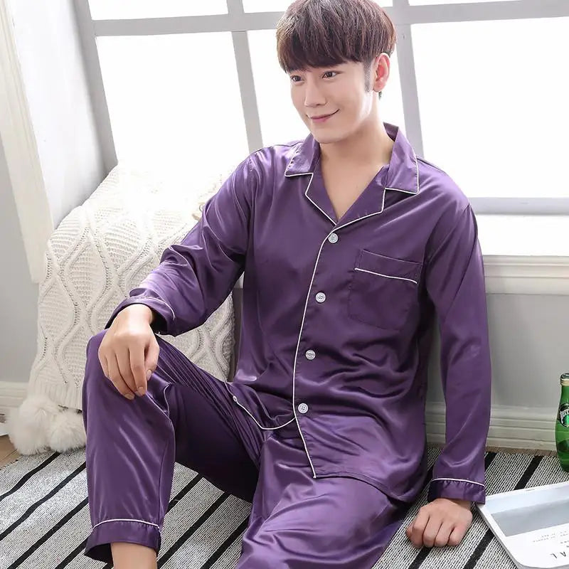 Song of Silk pyjamasset med satinkänsla – långärmad överdel och byxor, M–3XL