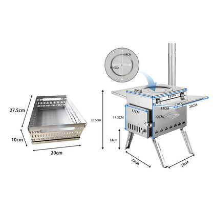 Jinen WS05 Campingspis Vedeldad Kol – Hopfällbar Robust Rostfritt Stål 31,5x20x22,5cm Utomhus Camping Fiske Bastu Svart Silver