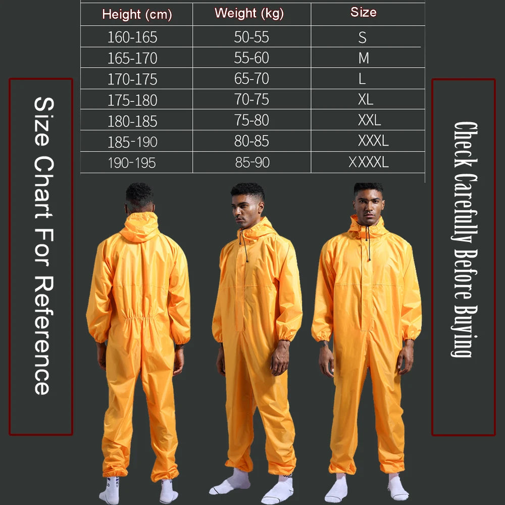 Waterproof One-Piece Overalls With Hood Oil-Resistant Work Safety Clothing Coverall For Sparying Painting Factory Clothes