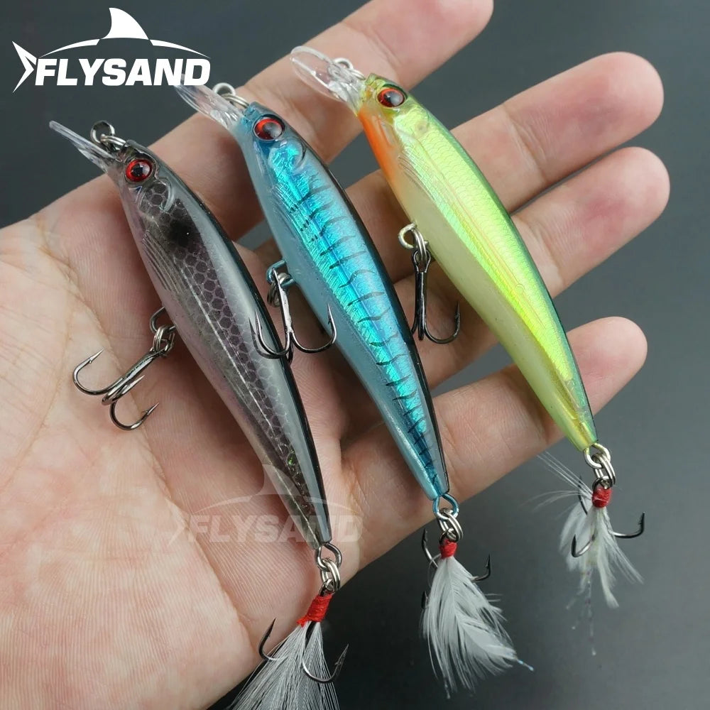 FLYSAND Laser Minnow Fishing Lure Pesca Hooks Fish Wobbler Tackle Crankbait Artificial Japan Hard Bait 90mm 7.2g Swimbait 1PCS