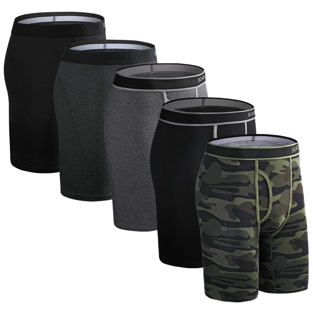 BONITOS 5-pack Långa Boxershorts – Kamouflage, Gylf, Bekväm Passform, S–XXL