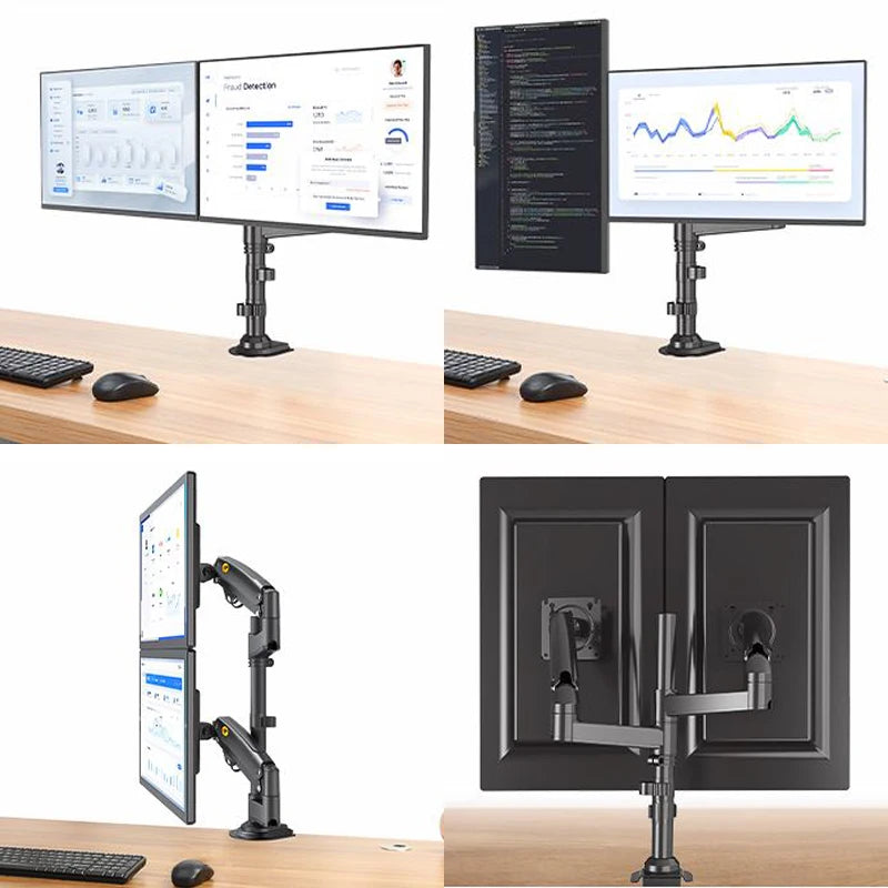 NB New H180 Full Motion 17'-27' Double Monitor Holder Gas Spring Arm LCD Mount Ergonomic Dual Arm Clamp Bracket 2-9kgs Each