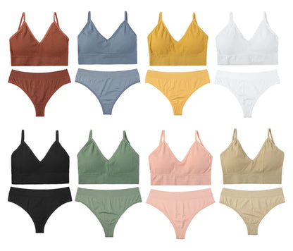 CINOON Dam Sömlös BH & Stringtrosa Set – Bygellös Bralette, Bomull, Osynlig Komfort