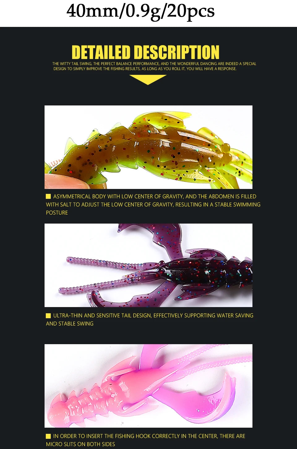 Supercontinent Crazy Lures 65mm/10pcs 40mm/20pcs Soft Lure Fishing Lures Shrimp Lobster Soft Plastic Lure Fishing Lures