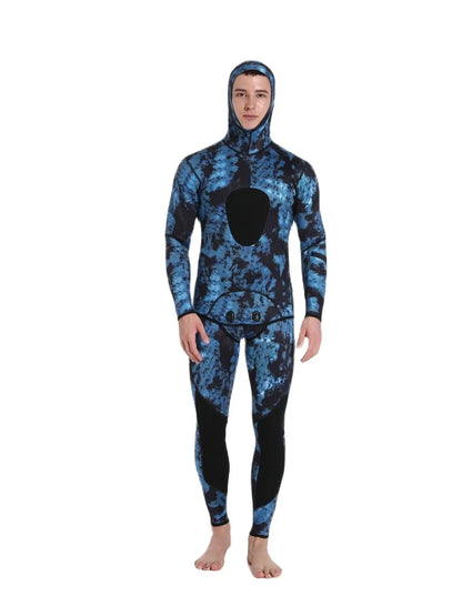HOT Camouflage Long Sleeve Fission Hooded 2 Pieces Of 1.5/3MM Neoprene Submersible Suit For Men Keep Warm Waterproof Diving Suit