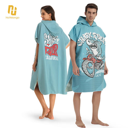 HOTMANGO Microfiber Poncho Towel Surf Beach Wetsuit Changing Towel Bath Robe with Hood,Watersports Activities,Adults Men Women