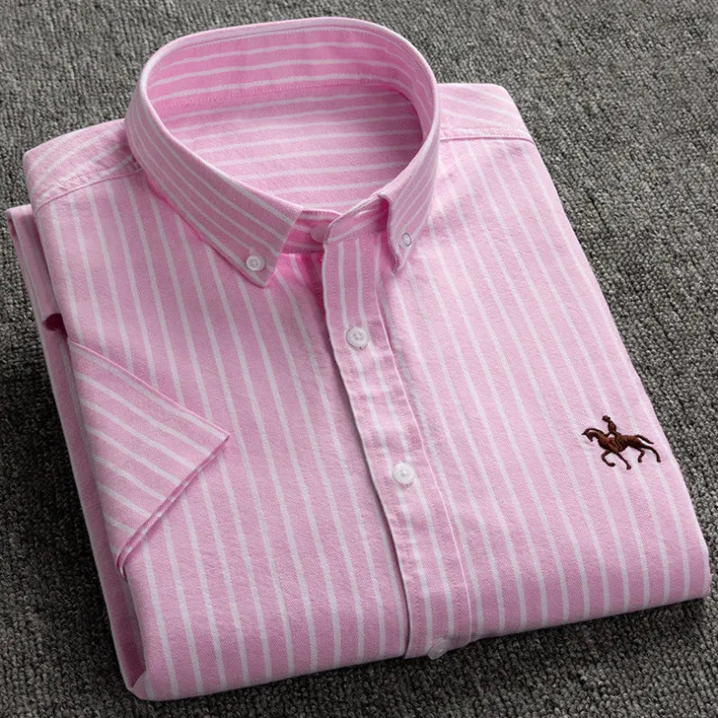Summer 100% Cotton Oxford Men's Dress Shirts White Short Sleeve Embroidery Soft Comfortable Slim Fit Business Man Casual Shirts
