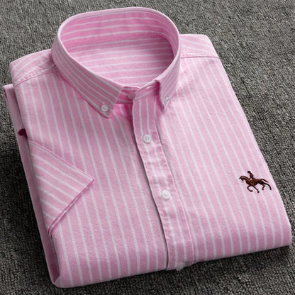 Summer 100% Cotton Oxford Men's Dress Shirts White Short Sleeve Embroidery Soft Comfortable Slim Fit Business Man Casual Shirts
