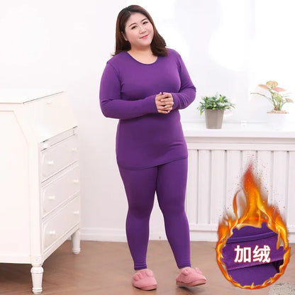 Women's Thermal Underwear Plus Size Woman Winter Autumn Warm Clothes Sleepwear Elastic Sets Seamless Long Johns Top & Bottom Set