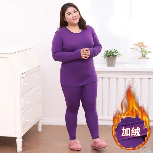 Women's Thermal Underwear Plus Size Woman Winter Autumn Warm Clothes Sleepwear Elastic Sets Seamless Long Johns Top & Bottom Set