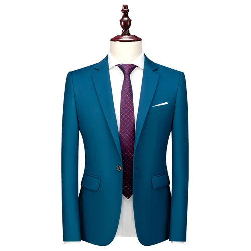 Kavaj Herr Slim Fit – Enfärgad V-ringad Blazer för Bröllop & Fest, Vår & Höst