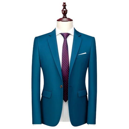 Kavaj Herr Slim Fit – Enfärgad V-ringad Blazer för Bröllop & Fest, Vår & Höst