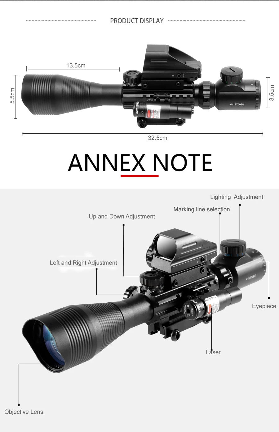 Taktiskt Siktespaket 4-12x50 med Holografiskt Sikte och Rödpunkt