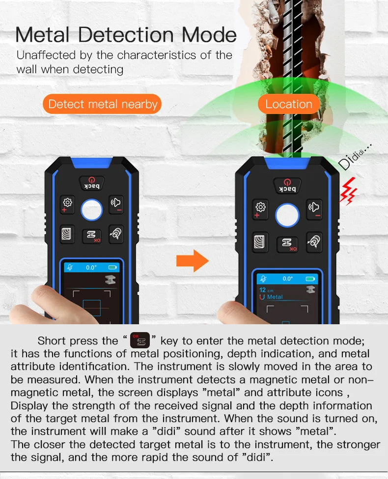 NOYAFA NF-518 Metal Detector Backlit Black AC Wood Stud Finder Cable Wires Depth Tracker Undeground Wall Scanner LCD HD Display