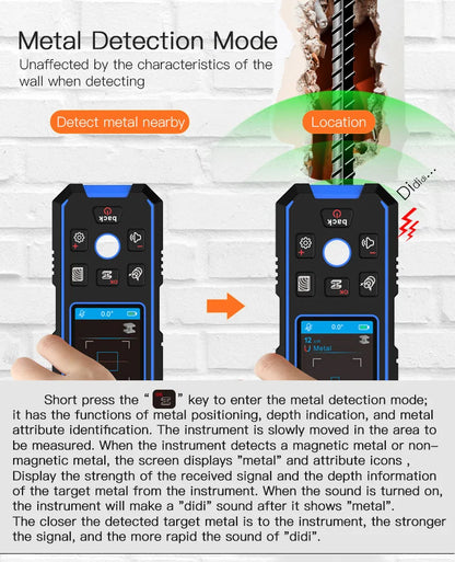 NOYAFA NF-518 Metal Detector Backlit Black AC Wood Stud Finder Cable Wires Depth Tracker Undeground Wall Scanner LCD HD Display