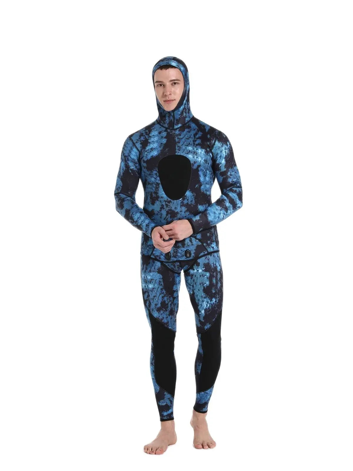 HOT Camouflage Long Sleeve Fission Hooded 2 Pieces Of 1.5/3MM Neoprene Submersible Suit For Men Keep Warm Waterproof Diving Suit