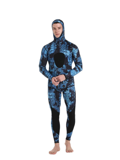 HOT Camouflage Long Sleeve Fission Hooded 2 Pieces Of 1.5/3MM Neoprene Submersible Suit For Men Keep Warm Waterproof Diving Suit