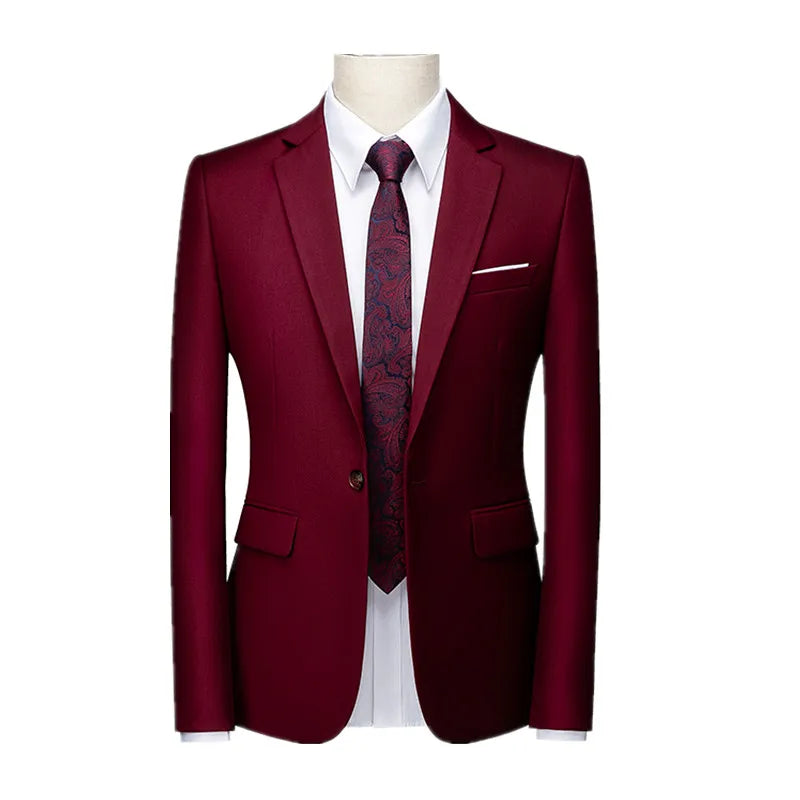 Kavaj Herr Slim Fit – Enfärgad V-ringad Blazer för Bröllop & Fest, Vår & Höst
