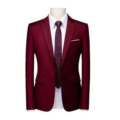Kavaj Herr Slim Fit – Enfärgad V-ringad Blazer för Bröllop & Fest, Vår & Höst
