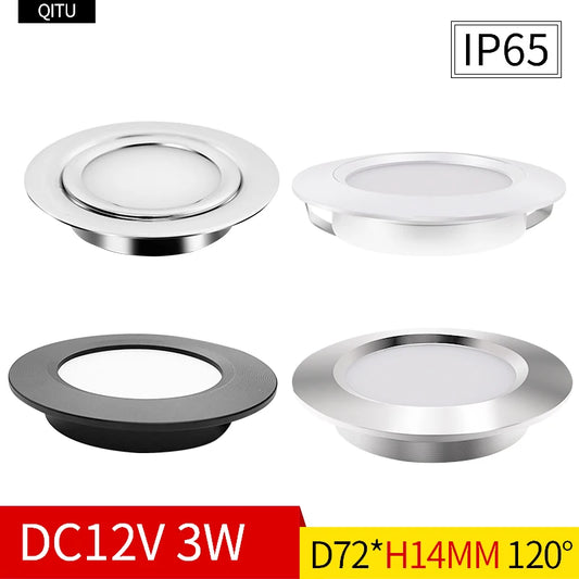 Ultratunn LED Downlight IP65 – 3W, DC 12V/24V, Varmvit/Neutralvit/Kallvit, Svart/Vit/Silver/Rostfritt, Husbil & Badrum