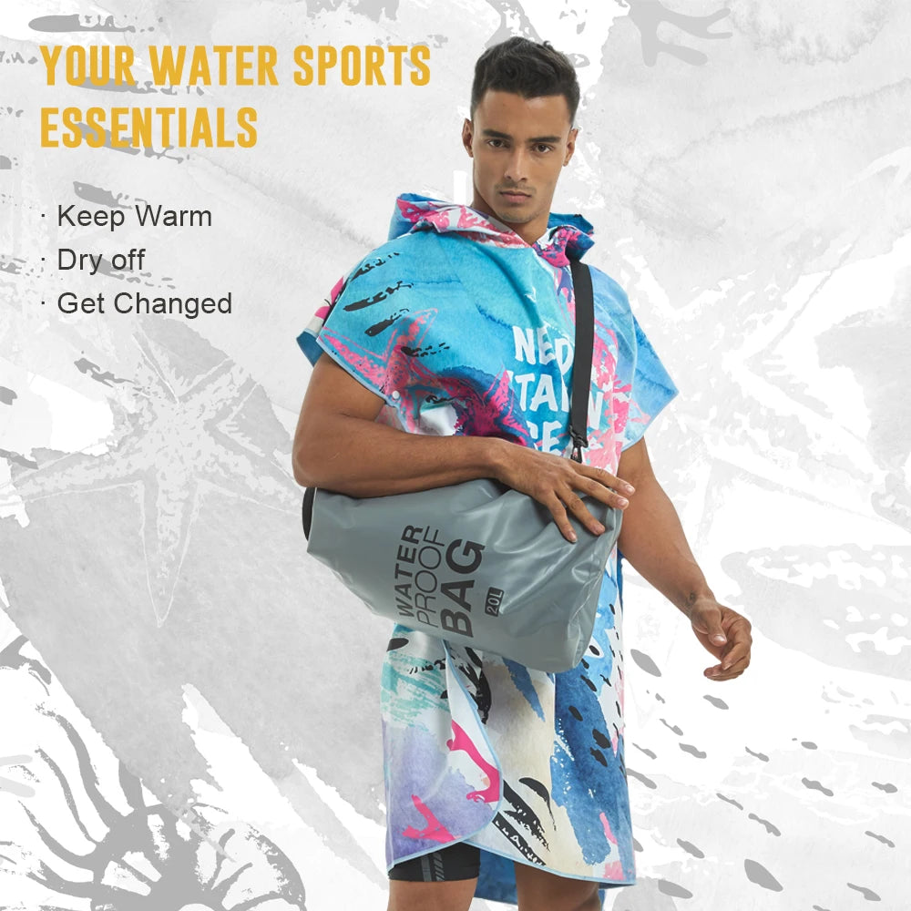 HOTMANGO Microfiber Poncho Towel Surf Beach Wetsuit Changing Towel Bath Robe with Hood,Watersports Activities,Adults Men Women