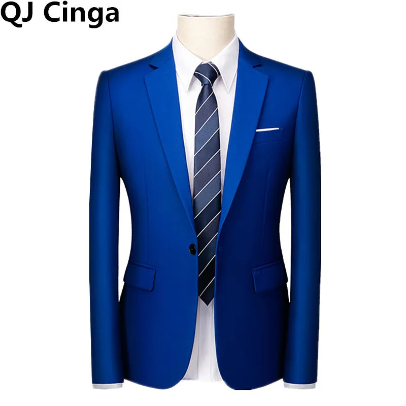 Kavaj Herr Slim Fit – Enfärgad V-ringad Blazer för Bröllop & Fest, Vår & Höst