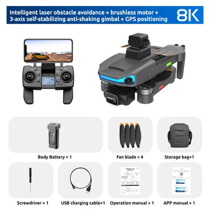AE3ProMax Drone 8K HD – GPS 3-axlad Gimbal 360° Hinderavoidance Borstlös Motor 5km Räckvidd 30min Flygtid 2026