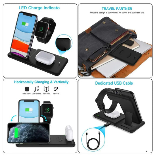4-i-1 Fällbar Trådlös Laddningsstation 15W – iPhone, Apple Watch & AirPods