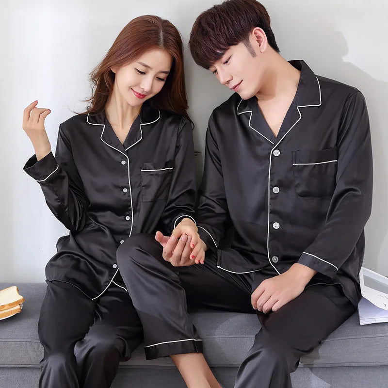 Song of Silk pyjamasset med satinkänsla – långärmad överdel och byxor, M–3XL