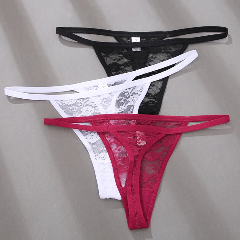 Women Lace Panties Thongs Girls M-XL Intimates Lingerie Female Low Rise G-String Transparent Underwear Hollow Out T-Back Bikini