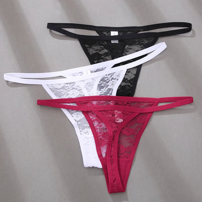 Women Lace Panties Thongs Girls M-XL Intimates Lingerie Female Low Rise G-String Transparent Underwear Hollow Out T-Back Bikini