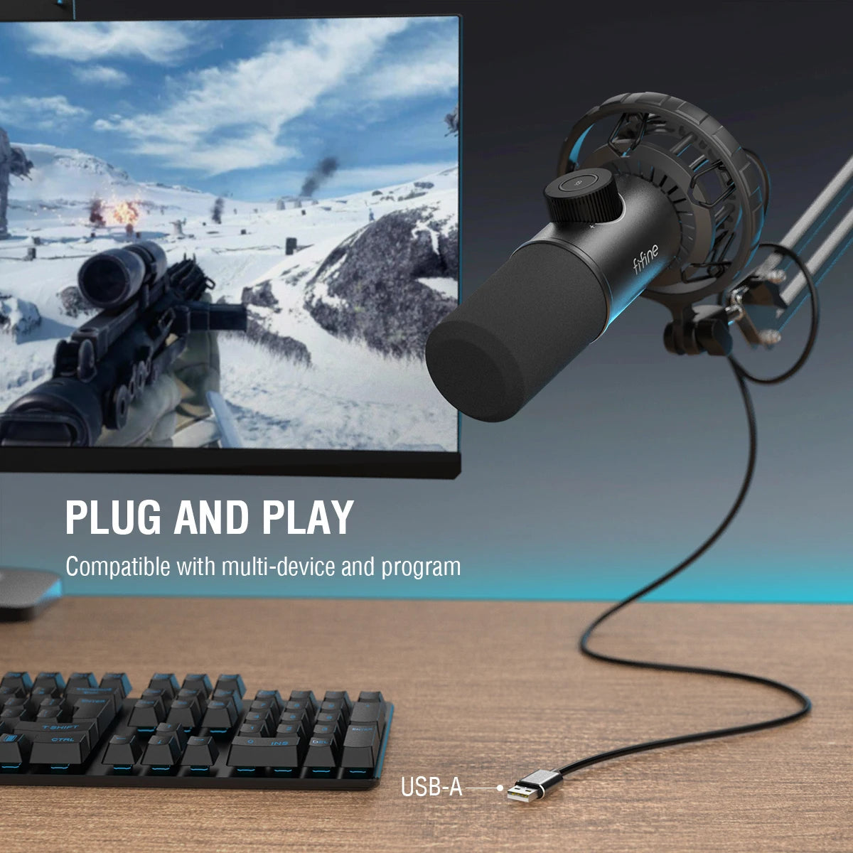 FIFINE Dynamic Microphone for windows&laptop,USB Mic for Gaming with Tap-to-Mute Button/RGB Light/Headphone Jack -K658