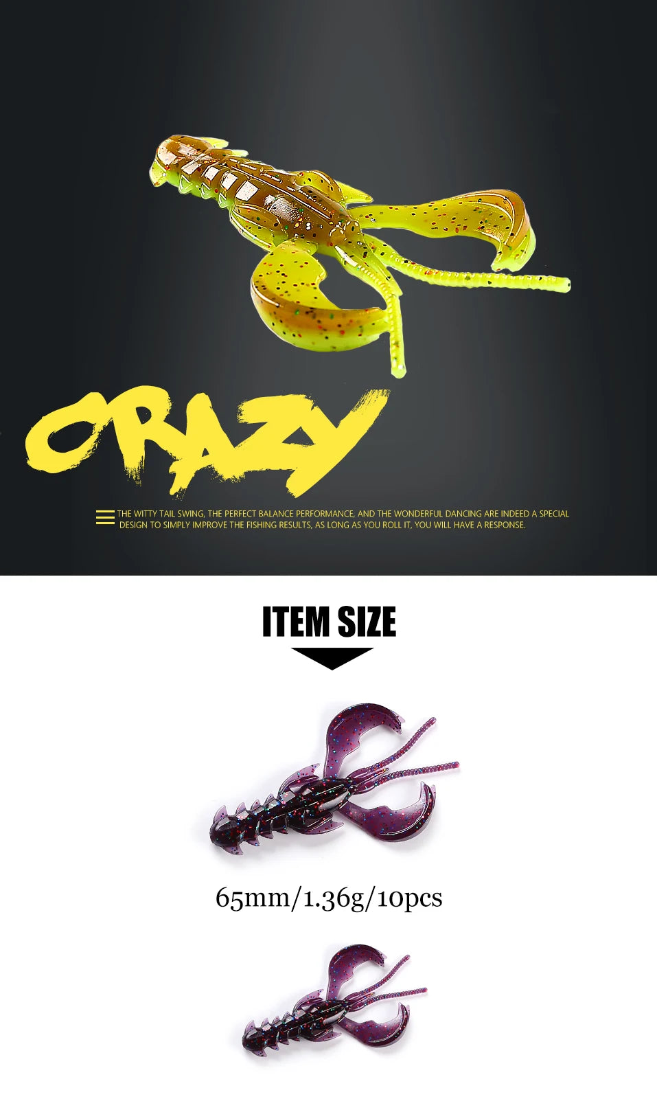 Supercontinent Crazy Lures 65mm/10pcs 40mm/20pcs Soft Lure Fishing Lures Shrimp Lobster Soft Plastic Lure Fishing Lures