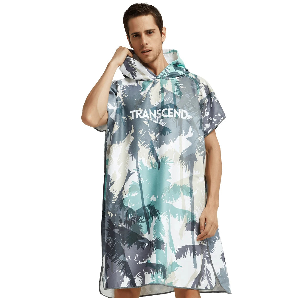 HOTMANGO Microfiber Poncho Towel Surf Beach Wetsuit Changing Towel Bath Robe with Hood,Watersports Activities,Adults Men Women