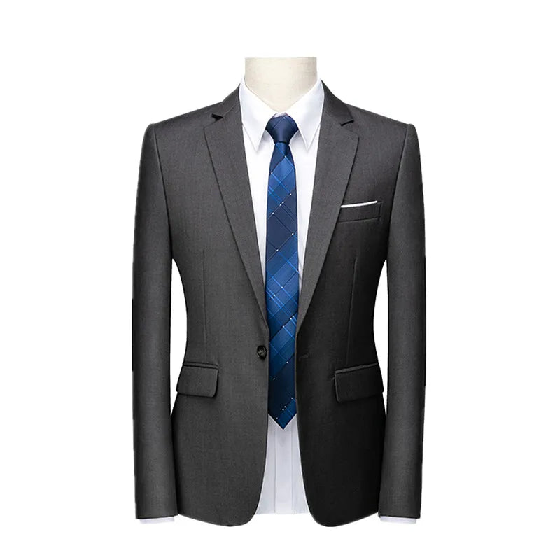 Kavaj Herr Slim Fit – Enfärgad V-ringad Blazer för Bröllop & Fest, Vår & Höst
