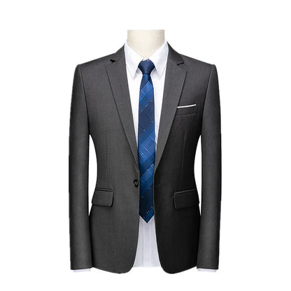 Kavaj Herr Slim Fit – Enfärgad V-ringad Blazer för Bröllop & Fest, Vår & Höst