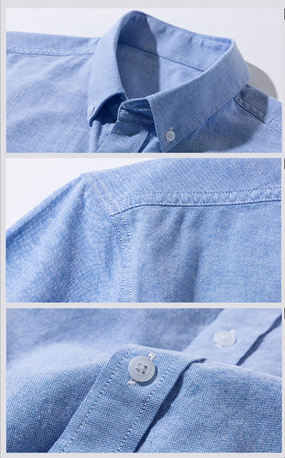 Summer 100% Cotton Oxford Men's Dress Shirts White Short Sleeve Embroidery Soft Comfortable Slim Fit Business Man Casual Shirts