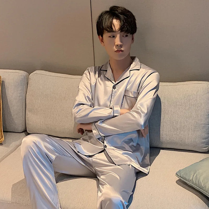 Song of Silk pyjamasset med satinkänsla – långärmad överdel och byxor, M–3XL